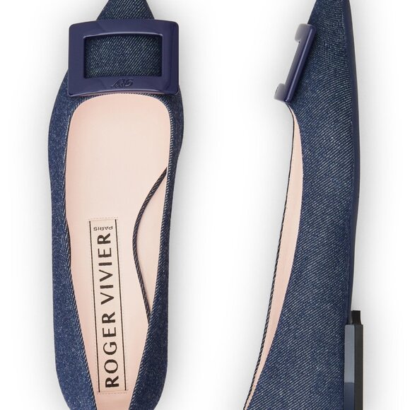 LIMITED EDITION Roger Vivier Gommettine Leather-Trimmed Denim Flats 38.5 - Picture 2 of 11